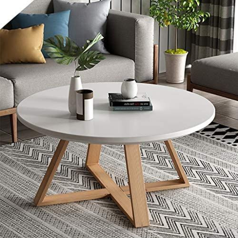 Short Round Coffee Table Wood End Side Table Living Room Nesting Tables with X Base Leisure Wooden Nightstands Table Accent Sofa Table for Home Office Furniture Decor